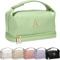 Teen Girl Gifts Trendy Stuff, Makeup Bags for Women with Handle, Initial Double Layer Cosmetic Bag with Makeup Brush Organizer, Birthday Gifts for 11 12 13 14 15 16 17 18 19 Year Old Girls