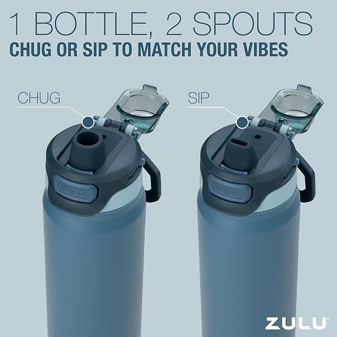 ZULU Powerfill Pro 32oz Stainless Steel Water Bottle with Quick Fill Lid, Triple Walled Vacuum Insulated Metal, Leak Proof Locking Lid, Sip and Chug, Reusable BPA Free, Driftwood