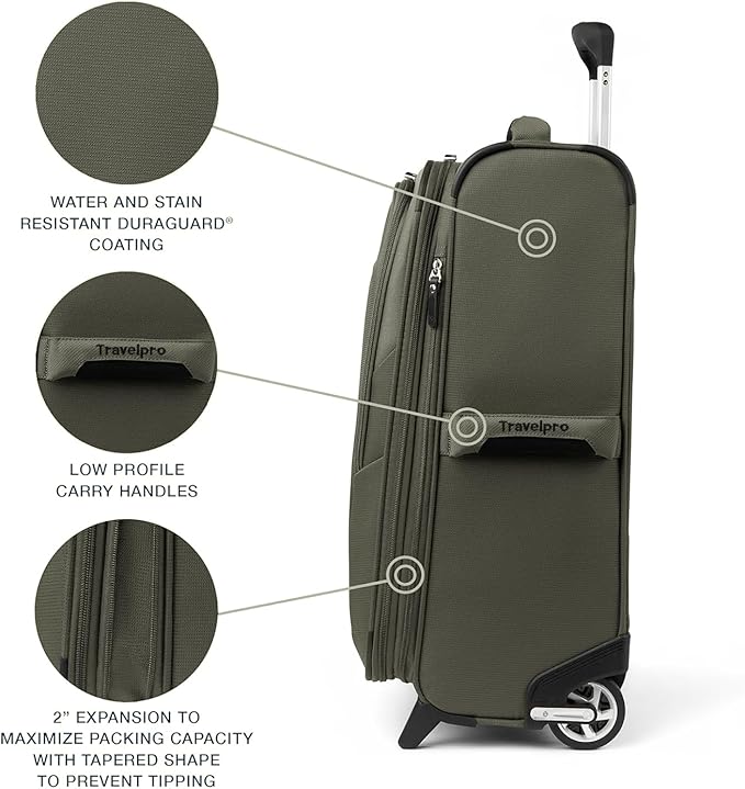 Travelpro Maxlite 5 Softside Expandable Upright 2 Wheel Carry on Luggage, Lightweight Suitcase, Men and Women, Slate Green, Carry On 20-Inch