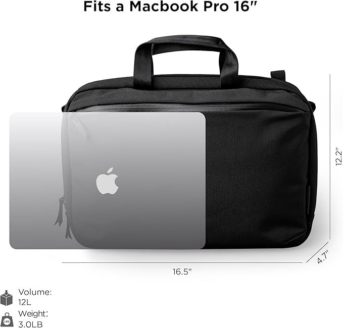 ALPAKA Elements Tech Brief Pro 12L -3-in-1 Recycled Fabric Laptop Briefcase Backpack for 16" Laptop, Anti-Theft Secure with Luggage Pass-Through, Water-Resistant, Fits Tech & Business Essentials,Black