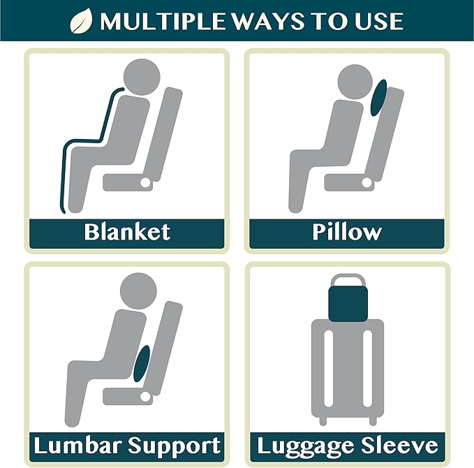 PAVILIA Soft Travel Blanket, Compact Airplane Blanket in Bag, Portable Blanket Pillow Set, Lightweight and Packable Plane Flight Car Trips Travel Home Office Gift Accessories, Gray, 65x40 inches