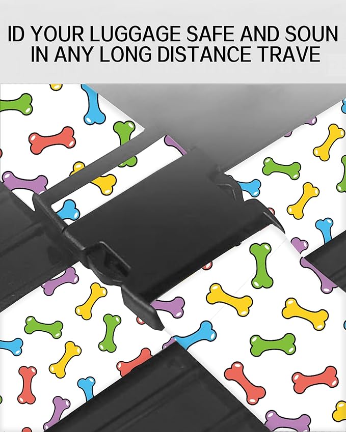Luggage Straps for Suitcases, Adjustable Travel Belt, Durable Wide Luggage Strap, Cute Suitcase Strap Identifiers with Buckle, Bag Straps for Luggage, Cute Colorful Bones