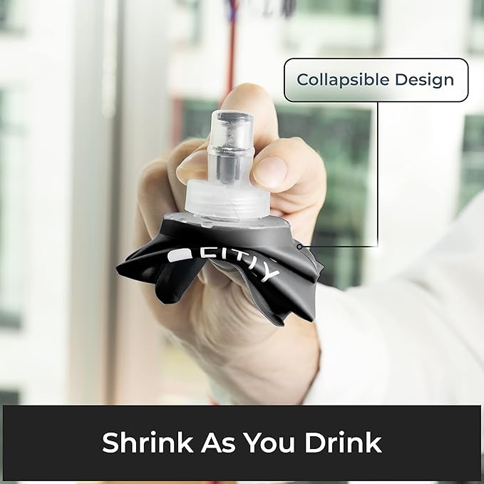 Soft Flask - Shrink As You Drink Soft Water Bottle for Hydration Pack - Folding Water Bottle Ideal for Running, Hiking, Cycling, Climbing & Rigorous Activity