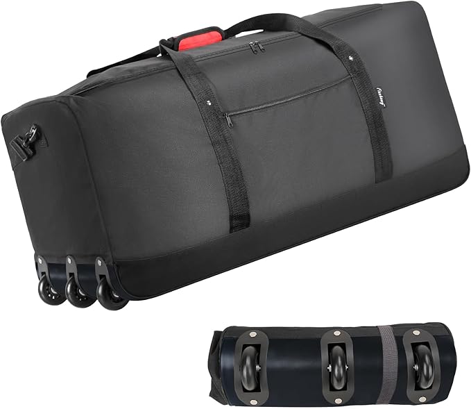 Finnhomy 120L Foldable Rolling Duffel Bag with 3 Wheels, Light Weight Travel Duffel bag with Large Loading Capacity, 32 inch Rolling Duffel bag with Shoulder Strap for Travel Camping Sports