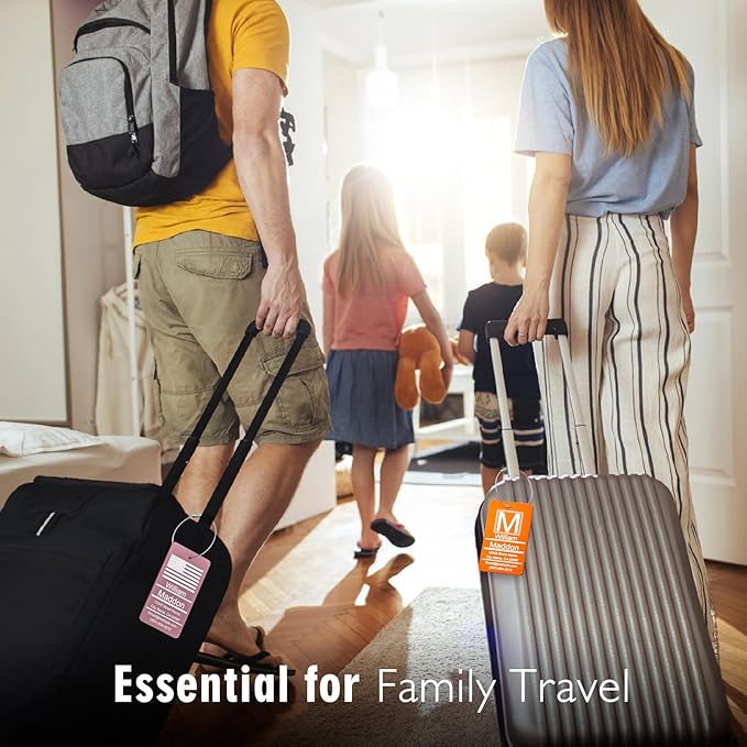 Luggage Tags for Suitcase - Red Personalized Engraved Metal Tag for Cruise Travel - Custom Name Tags Suitable for Bags and Backpacks