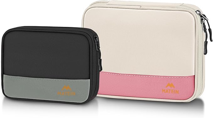 MATEIN Tech Organizer Travel Case 2 Pack for Couple, Water Resistant Charging Cord Organizer for Travel Accessories, Portable Electronics Bag for Purse, Cable, Phone & Wireless Mouse, Gifts for Work