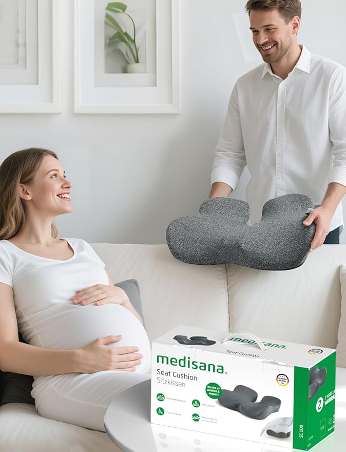 Medisana Seat Cushion, SC 100 Seat Cushions for Office Chairs, Car Seat, Wheelchair - Sciatica & Tailbone & Coccyx Pain Relief Pillow for Driver Sedentary, Christmas White Elephant Gifts for Adults