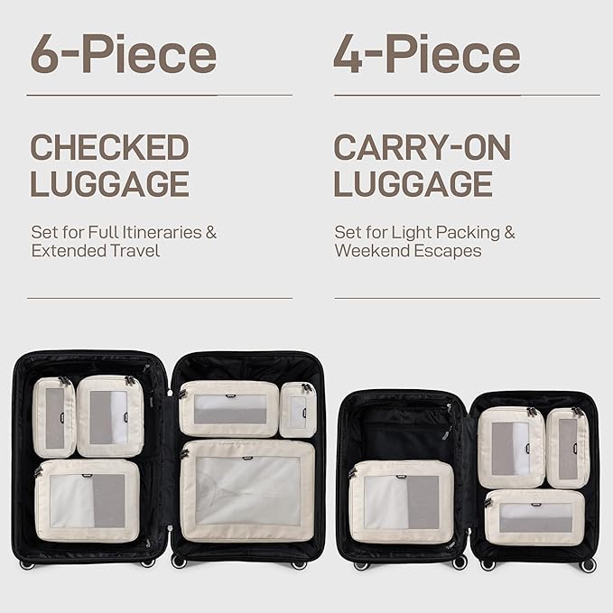 EPICKA TripCozy Compression Packing Cubes - 4 Set Durable Travel Organizer Bags with Mesh Top, Expandable Travel Accessories for Carry on, Luggage, Suitcase, Backpack (Beige)