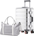 WEICHEN All Aluminum Magnesium 24 Inch Luggage with Spinner Wheels & Duffle-Travel Bag, Hard Case Aluminum Luggage Suitcase with Spinner Wheels and TSA Lock