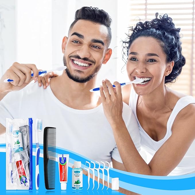 50 Set Travel Toothbrush Kit Bulk,Disposable Toothbrush with Toothpaste Set with Mouthwash,Toothpaste,Cover,Comb,Zip Bag,Floss Picks,Toothbrushes Set for Homeless,Travel