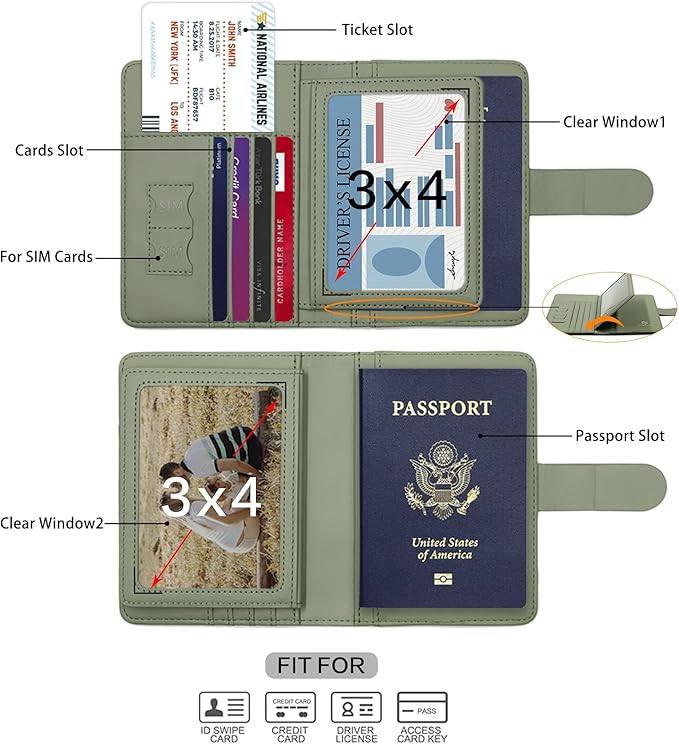 Melsbrinna Rfid Passport Holder for Travel women/Men, Cute Passport Wallet Rfid Blocking Card Slots, Rfid Passport Cover/CaseTravel Wallet, Passport Book Holder (1, Green)