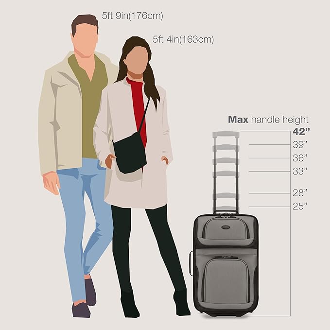 U.S. Traveler Rio Fabric Expandable Carry-on Luggage, Rolling Suitcase, Grey, 2 Wheel Set
