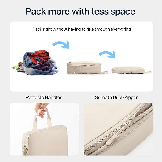 EPICKA 4 Set Ultra-Lightweight Compression Packing Cubes - Water Resistant Durable Travel Organizers Bags, Expandable Travel Accessories for Carry on, Luggage, Suitcase Backpack (Beige)