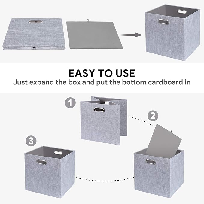11 Inch Cube Storage Bins for Organization, Fabric Storage Cubes Closet Storage Bins for Cube Organizer, Thick and Heavy Duty Storage Baskets for Shelves, 4pcs, Sliver Grey