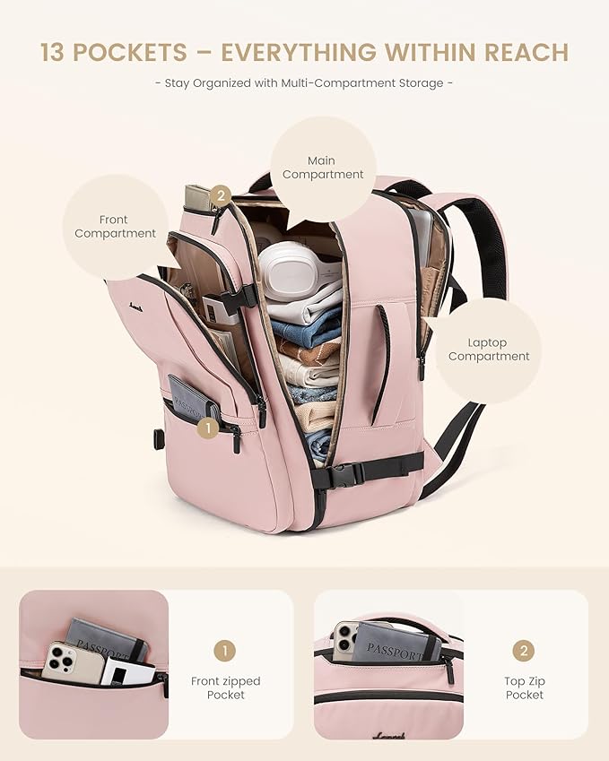 LOVEVOOK Travel Backpack for Women & Men, 40L Large Carry On Backpack Airline Approved, TSA Personal Item Weekender Bag, Water Resistant Laptop Backpack with 3 Packing Cubes for Travel Essentials