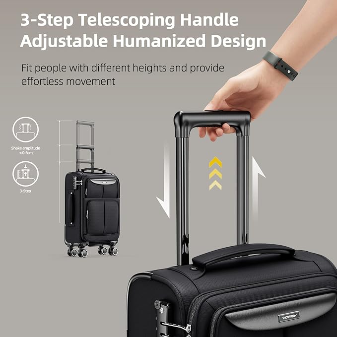 SHOWKOO Luggage Sets 3 Piece Softside Expandable Lightweight Durable Suitcase Sets Double Spinner Wheels TSA Lock Black (20in/24in/28in)