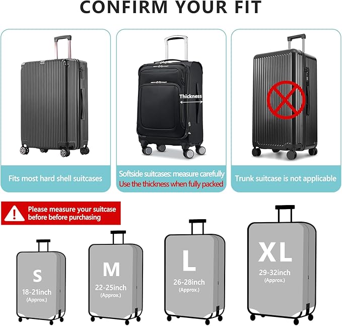 Travelkin Luggage Covers With Tag For Suitcases Tsa Approved,Suitcase Covers Protector Fit 18-32 Inch Luggage M(22-25inch suitcase)