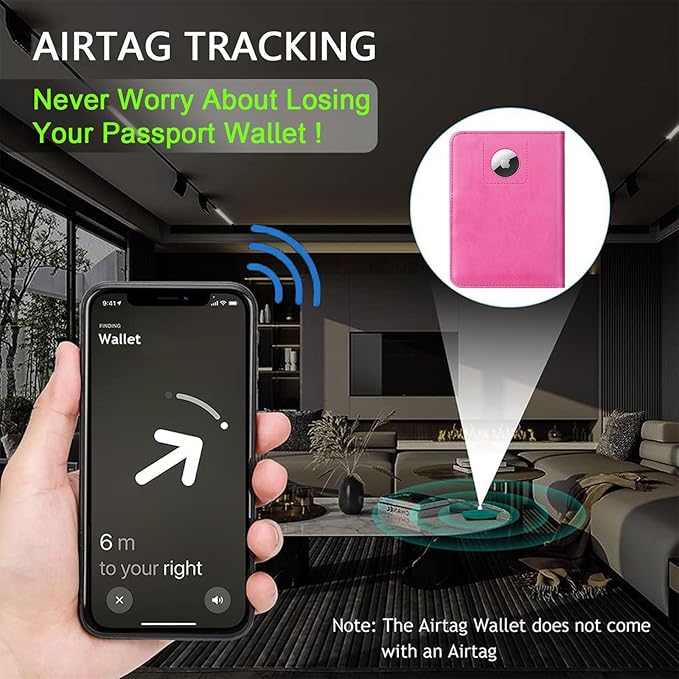 Airtag Passport Holder Cover Wallet Travel Essentials RFID Blocking Leather Card Case International Must Haves Travel Accessories for Women Men(119#Pink)