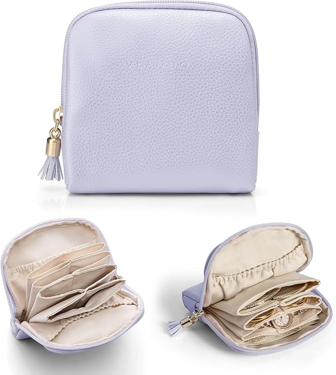 Vlando Small Jewelry Travel Case,Jewelry Pouch Bags with Zipper,Velvet Jewelry Organizer Storage Bag for Bracelet Rings Earring Travel Essentials Gifts for Women Girl-Purple