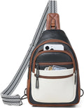 Sling Bag for Women Crossbody Bag Fanny Pack Cross Body Sling Purse Vegan Leather Trendy Travel Purse Black/White/Brown