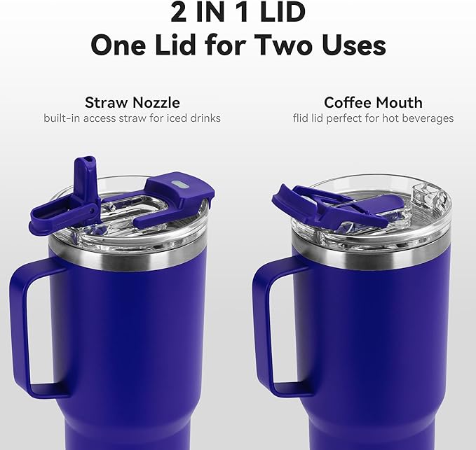 30oz Tumbler with Handle, Insulated Leak Proof Coffee Travel Mug with Straw Lid Double Wall Stainless Steel Vacuum Tumblers Metal Cup Keep Hot and Iced Drink for Gym, Office, Camping, Blue 1 Pack