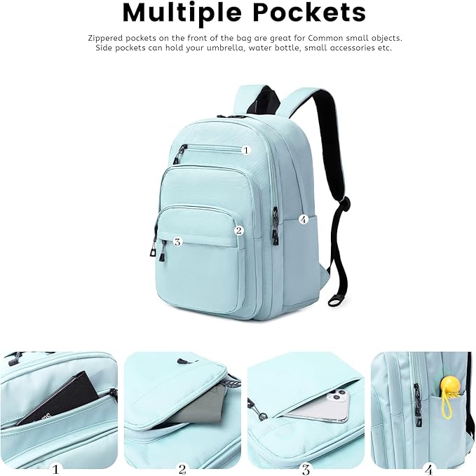 Lanola Basic Multi-Pocket Multipurpose Backpack Classical Water Resistant Student Bookbag For School Business Travel or Casual Daypack Backpacks For Men Women - Blue