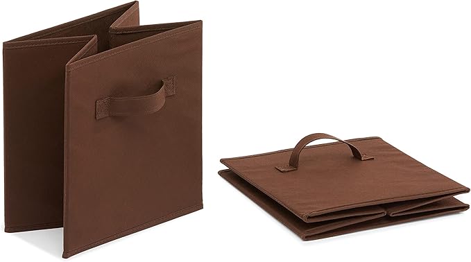 Amazon Basics Cube Organizer Storage Bins Handles, Collapsible Fabric, Pack of 6, 10.5"x10.5"x11", Brown