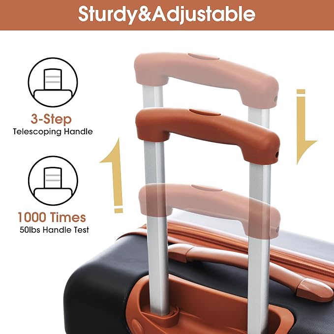 Merax Luggage sets of 13 Piece 16 20 24 28 IN Carry on Luggage sets 4 piece Hardcase Black and Brown Luggage Expandable Suitcase Set with Wheels