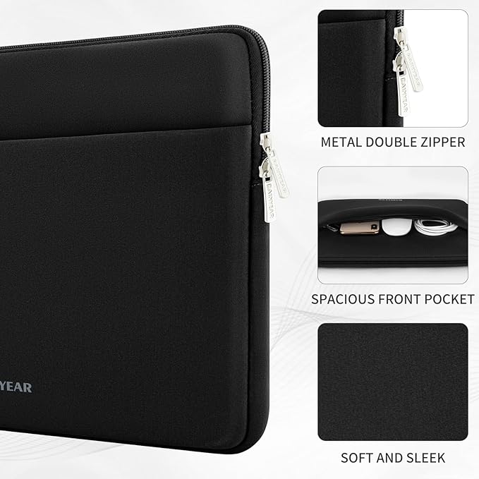 RAINYEAR Laptop Sleeve Case 13.3 Inch, Protective Portable Case with Front Pocket, Briefcase Handbag Laptop Bag Compatible with MacBook Air/Pro 13-13.3 inch, MacBook Pro 14 inch, Black