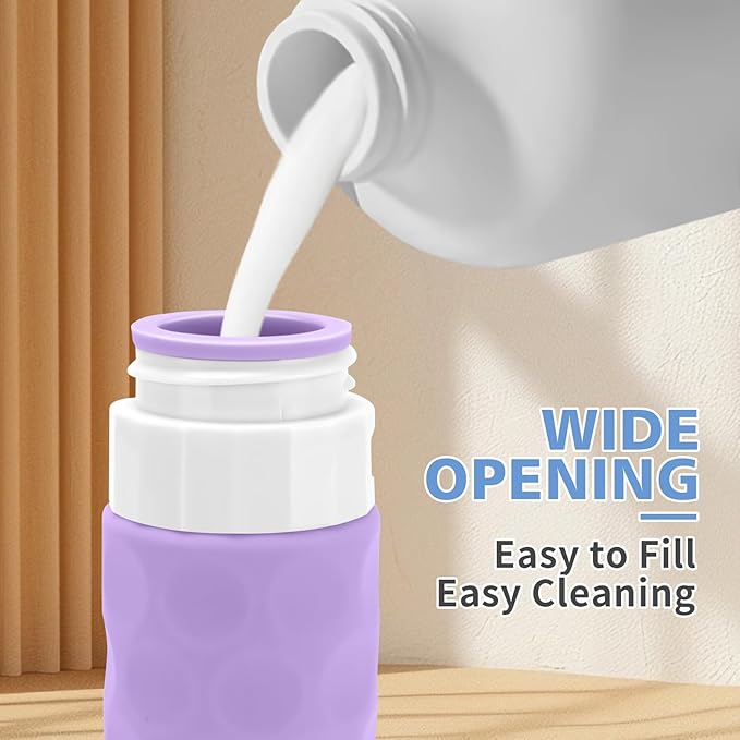 Travel Bottles for Toiletries, 4pcs Tsa Approved 3oz Travel Size Containers, BPA Free Leak Proof Premium Silicone Bottles, Refillable Liquid Squeezable Accessories W/Toiletry Bag(Purple)