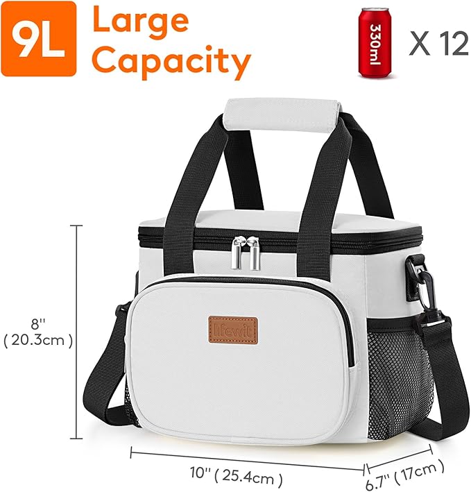 Lifewit Medium Lunch Bag Insulated Lunch Box Soft Cooler Cooling Tote for Adult Men Women, Sliver Gray 12-Can (9L)