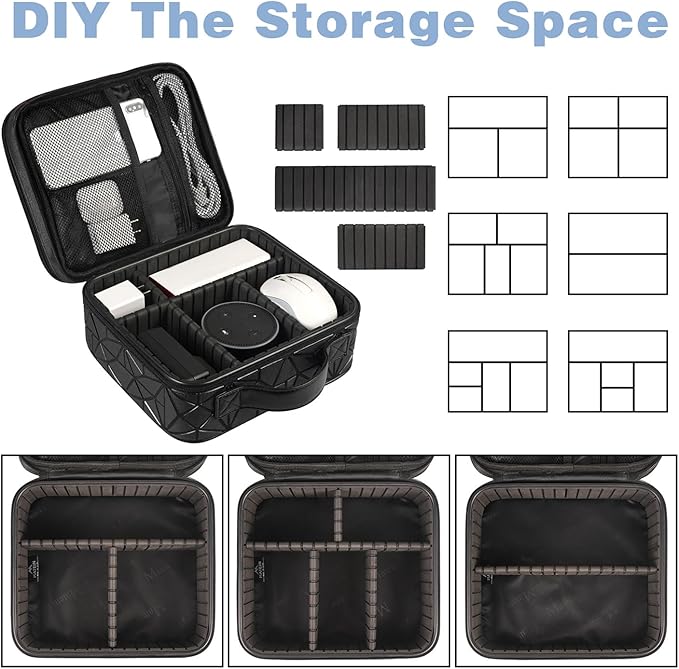 MATEIN Cord Organizer Case with Adjustable Divider, DJ Cable File Bag for DJ Gear, Sound Instrument and Music Equipment Accessories, Shockproof Portable Double Layer Cord Bags, Black