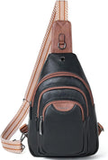 Crossbody Sling Bag for Women Men Anti Theft Cross Body Fanny Pack Belt Bag Purse Gifts for Women Faux Leather, Black Brown