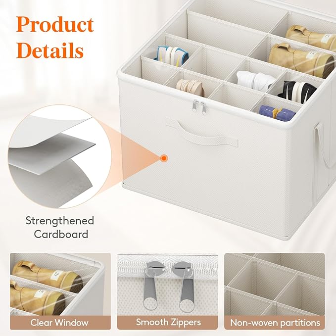 Lifewit Shoe Storage Organizer for Closet, Fits 12-16 Pairs, Large Shoe Box Storage Containers with Clear Cover and Reinforced Handles, Foldable Storage Bins Fits for Boots Heels Sneakers White