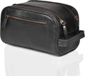 LEATHER VILLAGE Premium Leather Toiletry Travel Pouch With Waterproof Lining - Black | King-Size Handcrafted Vintage Cosmetic Organizer & Shaving Essential Bag