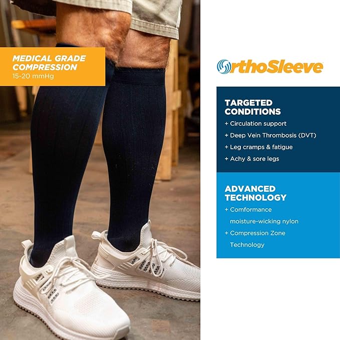Medical Grade Compression Socks for Men & Women 15-20 mmHg by OrthoSleeve (Black, Small)