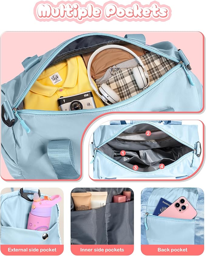 Gift Ideas for Kids Girls-Girl Gym Bag with Shoe Compartment, Kid Personalized Weekender Overnight Bags, Initial Travel Tote with Makeup Pouch, Graduation Gifts Granddaughter (Letter N)
