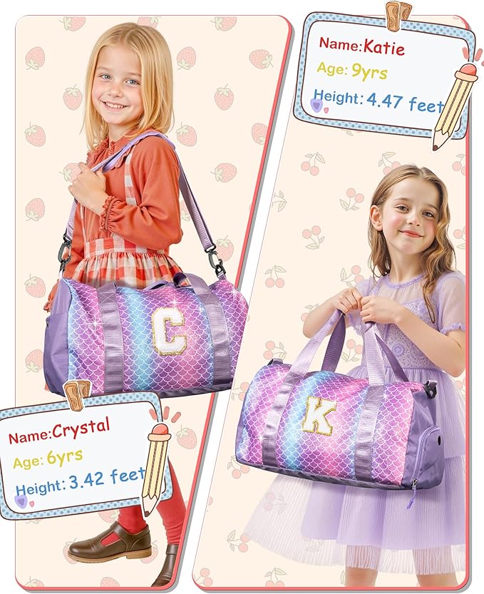 Cute Preppy Gifts for Girls-Girl Gym Bag with Shoe Compartment, Kid Personalized Weekender Overnight Bags, Initial Travel Tote with Makeup Pouch, Chenille Gift for Teen (Letter D)