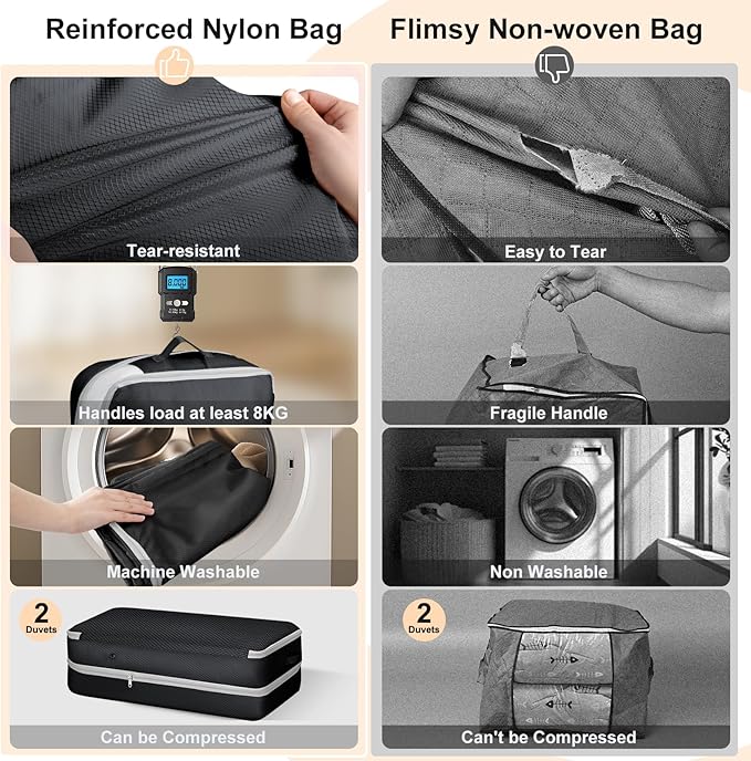 Comforter Storage Bag - Large Capacity Bedding Storage Bags Ultra Space Saving Self Compression Organizer, Washable Compression Bags for Storage Comforter Blanket Duvet Pillow, 2-Pack, Black