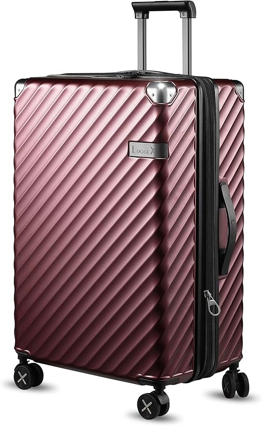 LUGGEX Luggage with Spinner Wheels, Polycarbonate Expandable Hard Shell Suitcase, Checked Large 28 Inch, Cherry