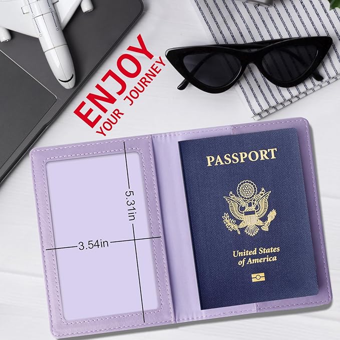 TIGARI Passport Holder for Travel Women Men, PU Leather Passport Wallet Cover Case Sleeve, Waterproof Protected Document Organizer, Family Vacation Plane Cruise Travel Essentials-Purple
