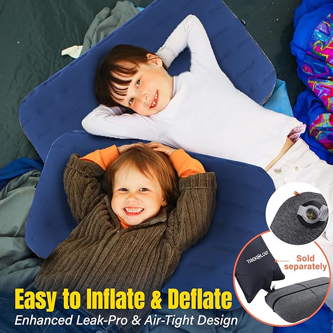 TREKOLOGY Camping Pillow - Large Inflatable (24"x15") for Home-Like Comfort, Portable & Ergonomic, Easy to Clean, Durable & Leak-Proof, Removable Strap for Secure Fit – ALUFT Ultra (Blue)