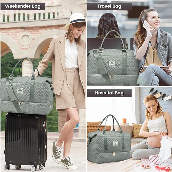 LOVEVOOK Travel Duffle Bag,Weekender Bags for Women with Shoe Compartment，Carry on Overnight Bag with Toiletry Bag,Gym Duffel Bag with Wet Pocket, Hospital Bags for Labor and Delivery
