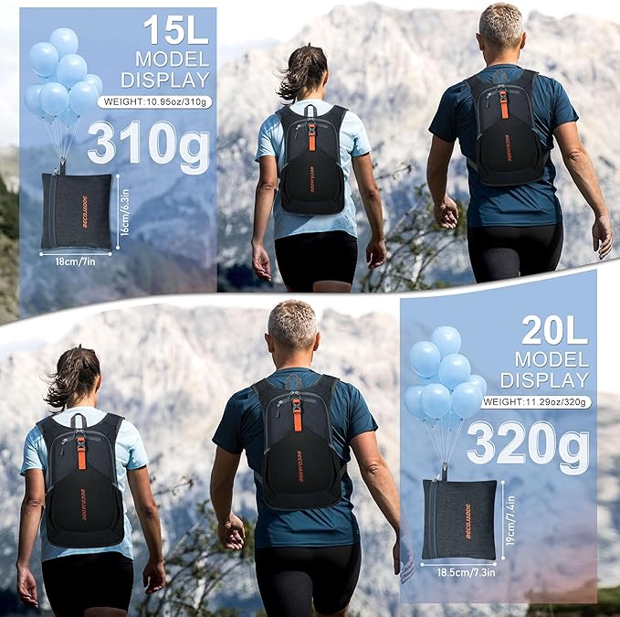 15L Small Hiking Backpack for Men Women Foldable Packable Back Pack Ultralight Hiking Daypack for Travel Camping Outdoor, Black