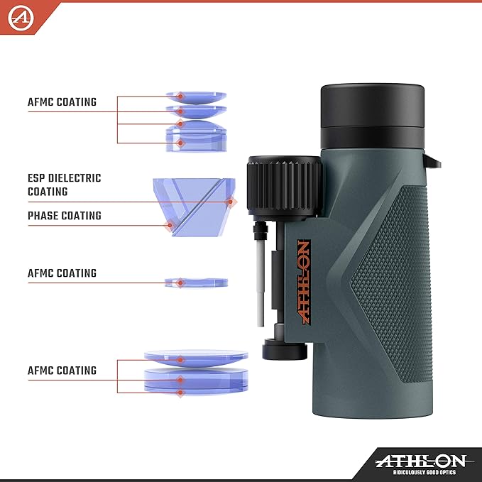 Athlon Optics 10x42 Midas UHD Gray Binoculars with Eye Relief for Adults and Kids, High-Powered Binoculars for Hunting, Birdwatching, and More