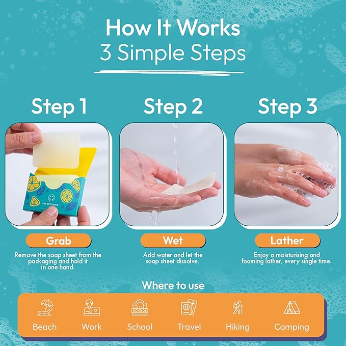 FOMIN - Antibacterial Paper Soap Sheets for Hand Washing - (300 Sheets) Lavender Portable Travel Soap Sheets, Dissolvable Camping Mini Soap, Portable Hand Soap sheet