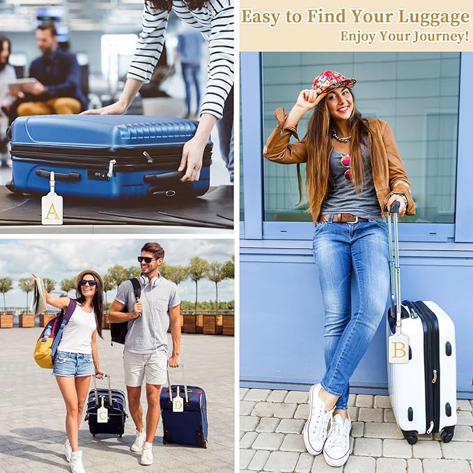 Personalized Initial Luggage Tags for Suitcase TSA Approved, White Leather Cute Luggage Tag with Privacy Cover Name Card, Embroidered Custom Luggage Tags Travel Baggage Tags Gifts for Women Kids(A)