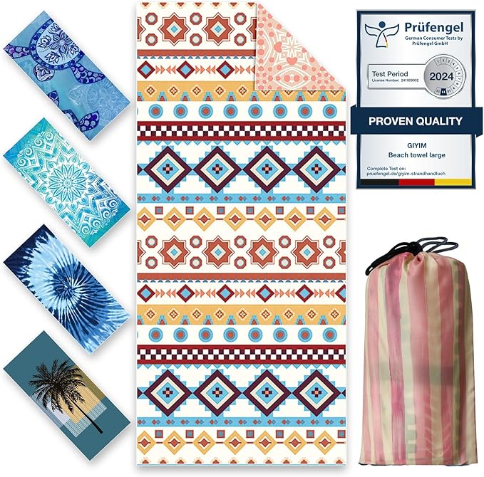 Beach Towels Oversized - 71"x 39" 250GSM Microfiber Beach Towels for Adults, Lightweight Quick Dry Absorbent Compact Sand Free Beach Towel for Swimming Pool, Camping, Yoga, Travel(Boho)