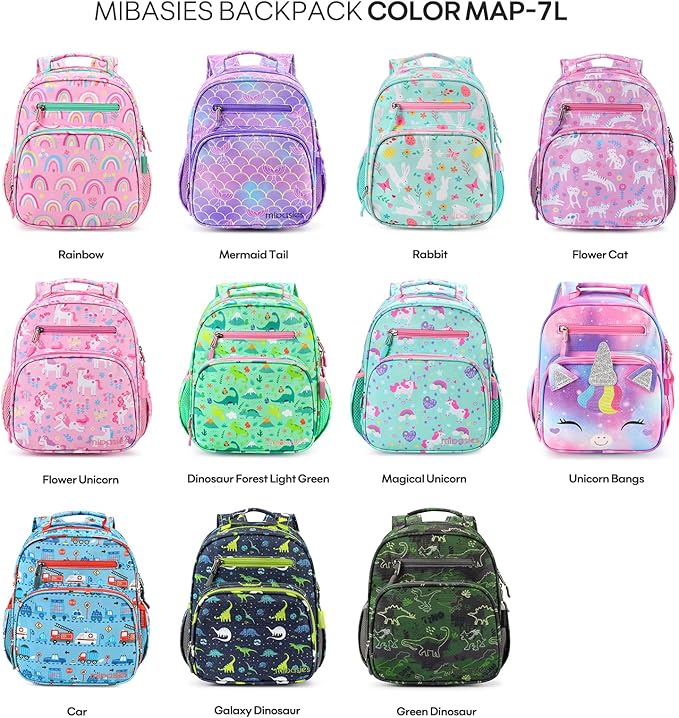 mibasies Toddler Backpack for Girls 2-4: Cute Kids Backpacks for Girls - Preschool Kindergarten Backpack - Dinosaur Forest Light Green
