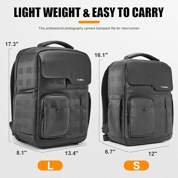 Cwatcun Camera Backpack Waterproof Camera Bag, Multi-Functional Travel Photography Bag Camera Case with 15.6" Laptop Compartment and Tripod Holder for Canon/Nikon/Sony SLR/DSLR/Mirrorless Camera
